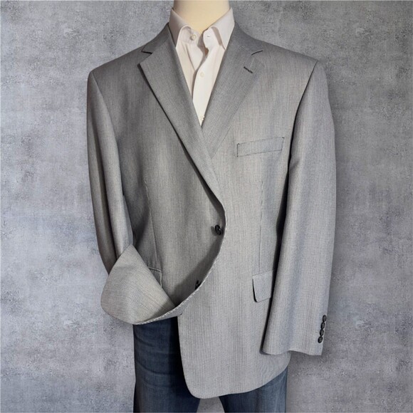 STAFFORD Mens 50R Gray Blazer Sport Coat Two Button Jacket Suit Classic - Picture 2 of 16